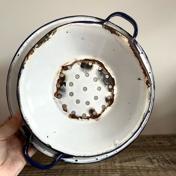 Enamelware colander antique - Picture 6 of 8